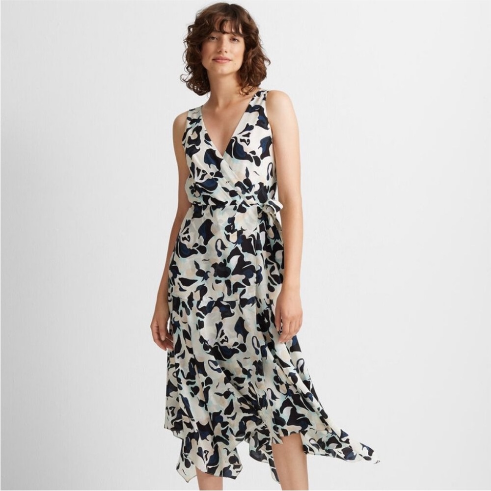 Club Monaco Faux Wrap Dress Blue/Black/White Multi Color